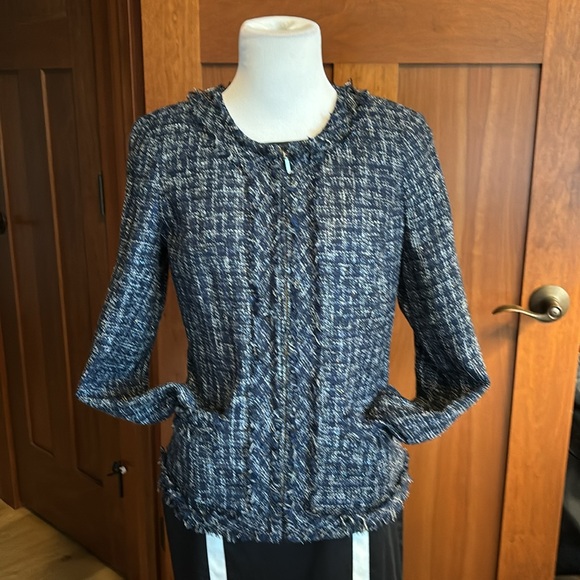 Land’s End Blue Tweed Jacket NWT Size 4 Fringe Texture Blazer/Jacket - Picture 2 of 9
